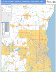 Milwaukee-Waukesha-West Allis Metro Area Wall Map Basic Style 2024